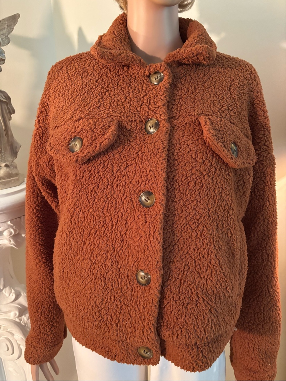 Hippie Rose Rust Teddy Sherpa Button-Up Jacket R1 - Picture 3 of 12